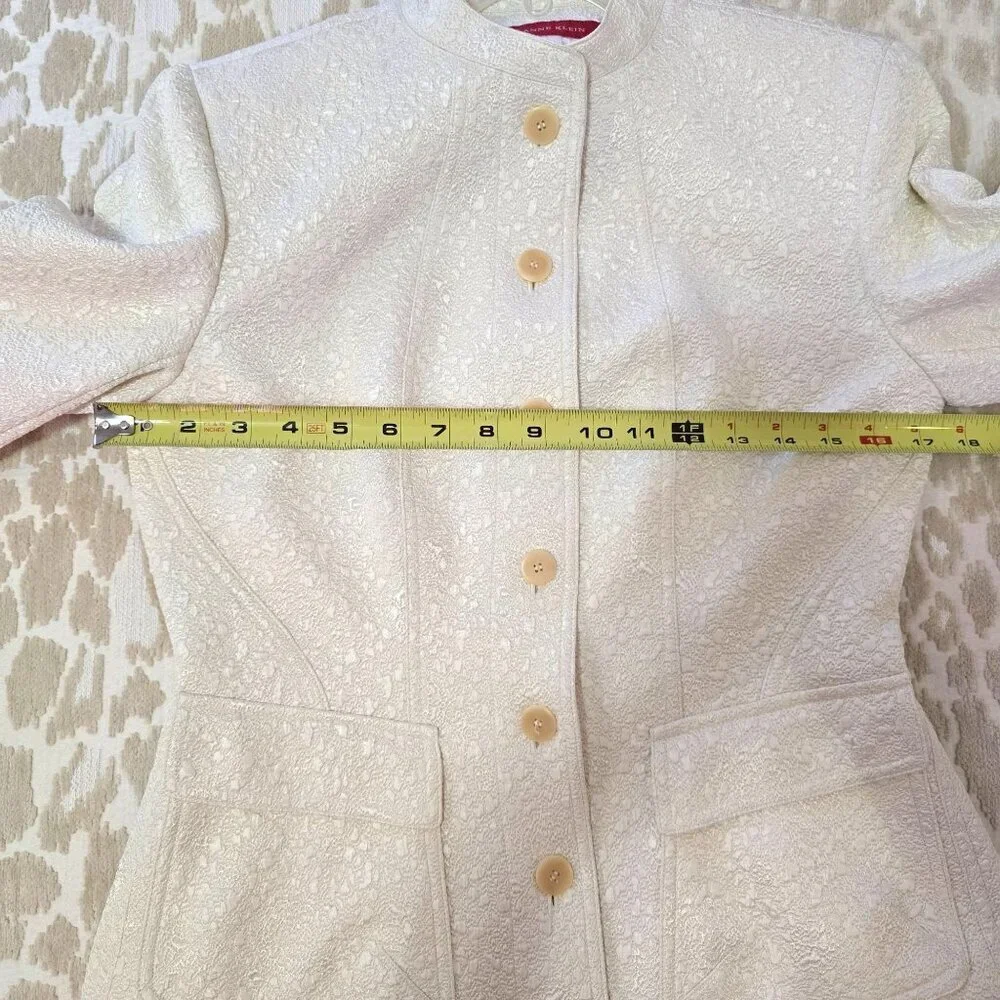 Anne Klein Off White Textured Jacket Mandarin Collar & Pockets Women Size 4 - Picture 3 of 9